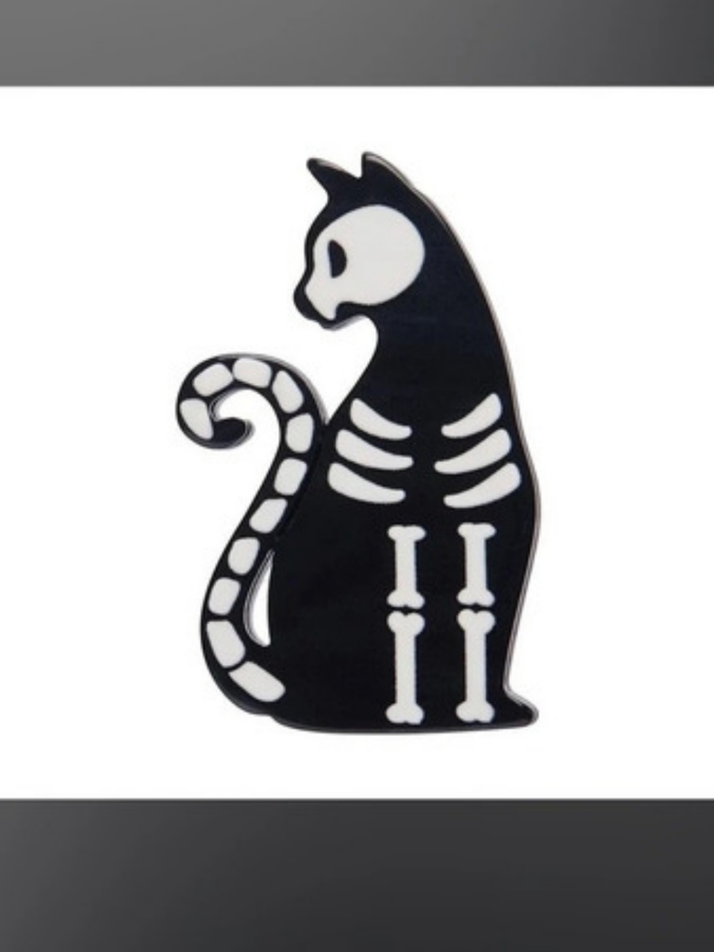 Erstwilder Bone Cat Mini Brooch in Black & White